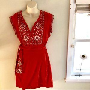 Free People Bohemian Coral Red Aztec Dress